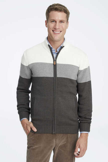 Gray Striped Zipper Jacket Beyaz - Gri