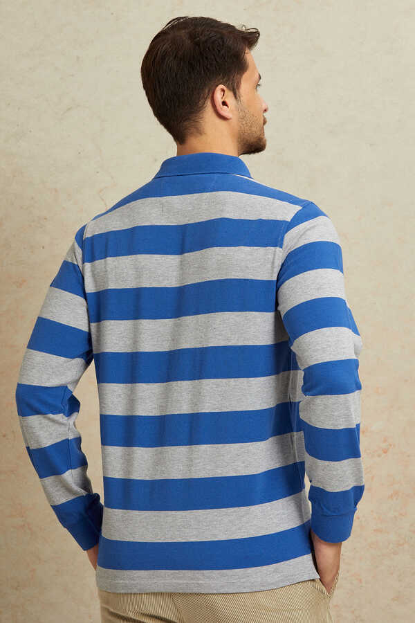 Gri - Sax Çizgili Polo Sweatshirt - 6