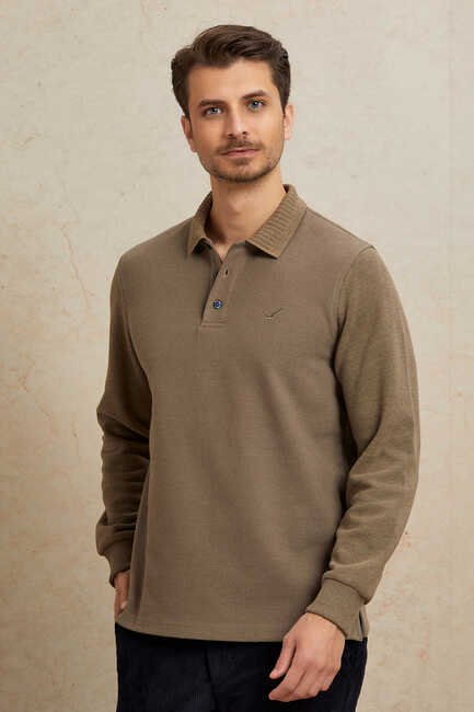 Beige Cotton Polo Sweatshirt 