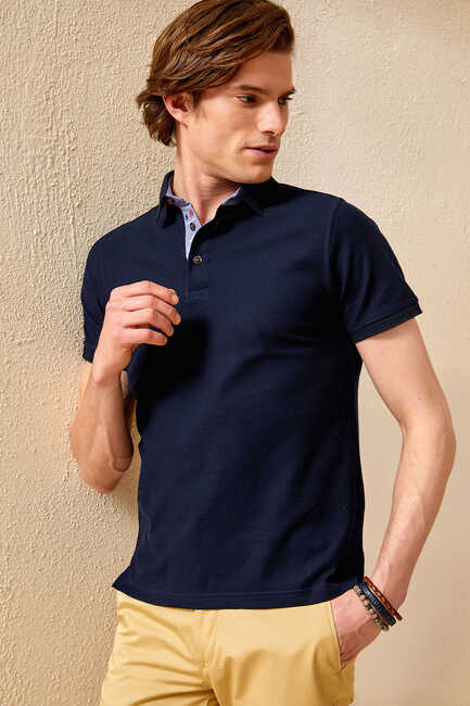 SMILE - LUCA JAQUARD MAN POLO T-SHIRT - NAVY