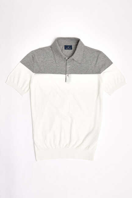 SMILE - MAGENS KNITWEAR POLO T- SHIRT - GREY MELANGE (1)