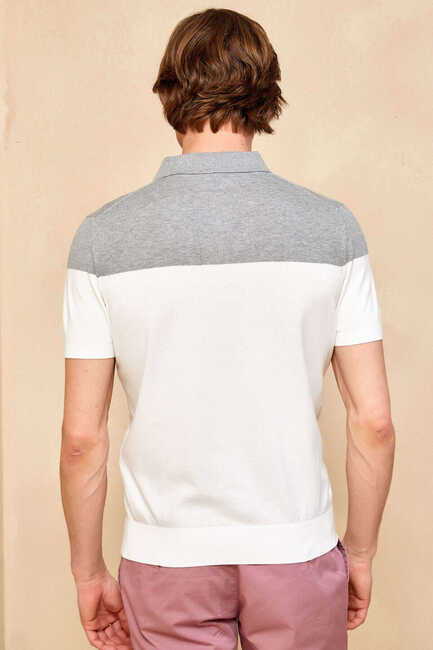 MAGENS KNITWEAR POLO T- SHIRT - GREY MELANGE - Thumbnail