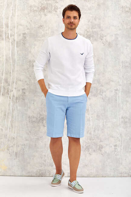 White Round Neck Sweatshirt Beyaz