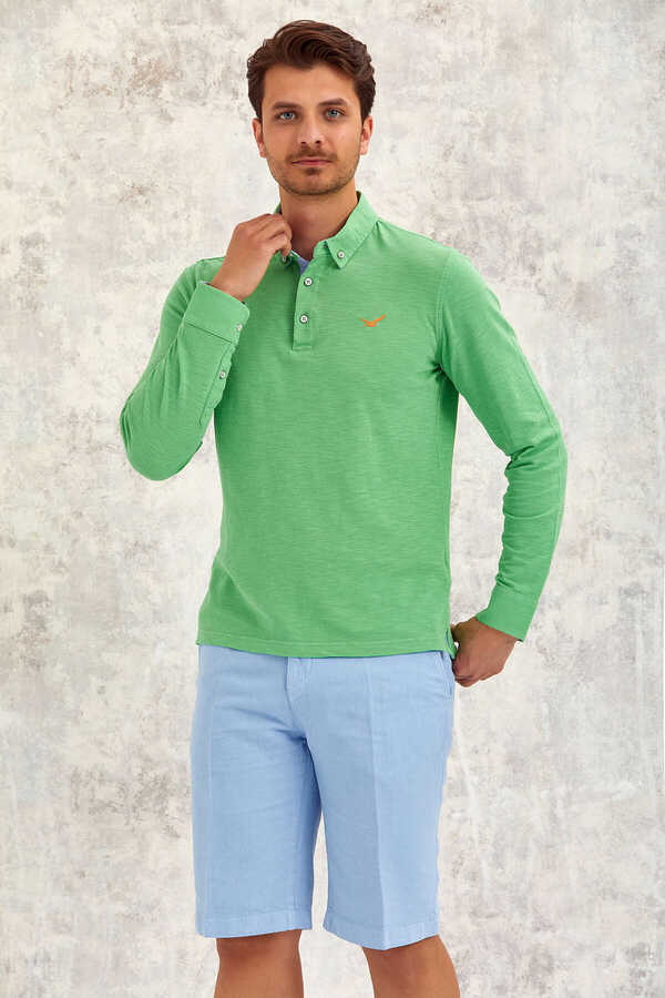 Yeşil %100 Pamuk Uzun Kollu Tişört