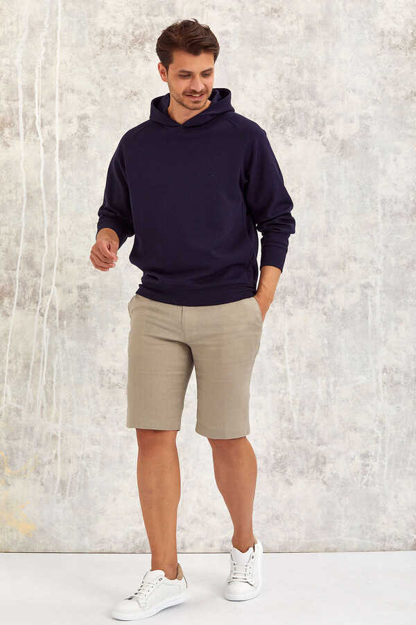 Lacivert Pamuklu Kapüşonlu Sweatshirt