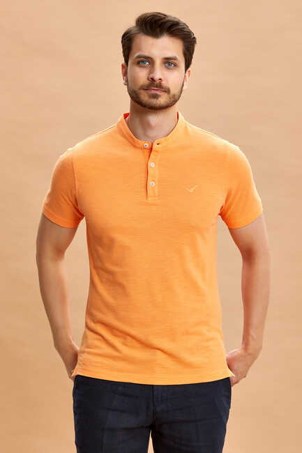 Orange 100% Cotton Mandarin Collar T-shirt 