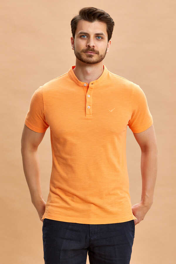 Orange 100% Cotton Mandarin Collar T-shirt