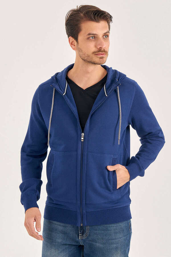 İndigo %100 Pamuk Kapüşonlu Sweatshirt