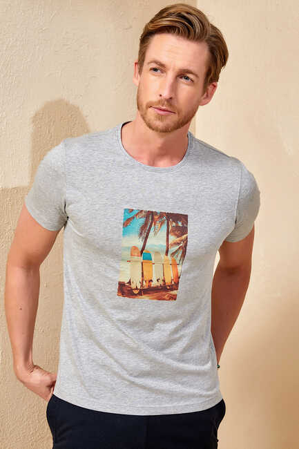 Gray Melange Printed T-Shirt 