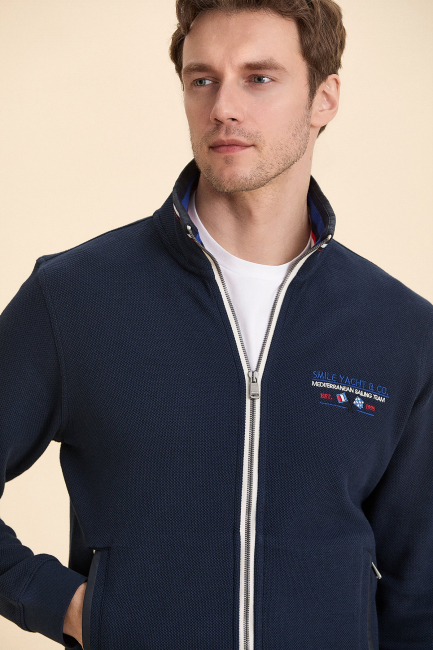 Navy Blue Embroidered Marine Sports Jacket Lacivert