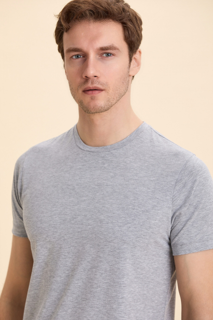 Gray Melange Basic T-Shirt Gri Melanj