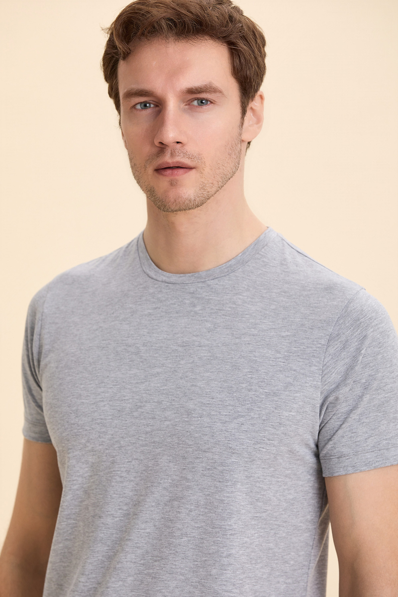 Grey Melange Cotton Basic T-shirt