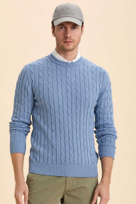 Blue Hair Knitted Crew Neck Knitwear Blue