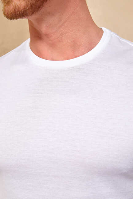 MECERO MERCERISED ROUND NECK T- SHIRT - WHITE - Thumbnail