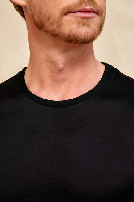 MERCERO MERCERISED ROUND NECK T- SHIRT - BLACK - Thumbnail