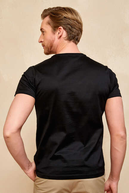 MERCERO MERCERISED ROUND NECK T- SHIRT - BLACK - Thumbnail