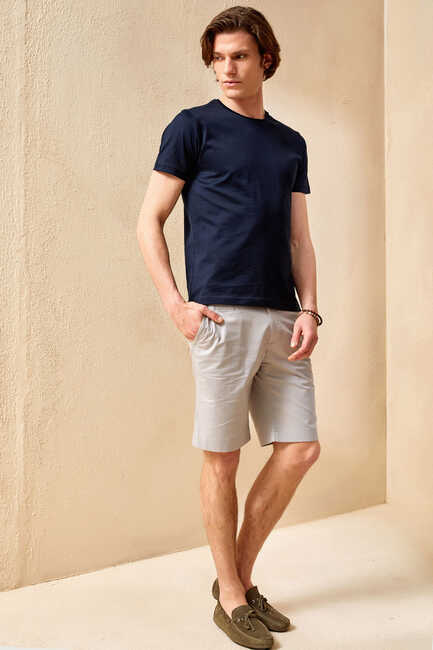 MERCERO MERCERISED ROUND NECK T- SHIRT - NAVY - Thumbnail