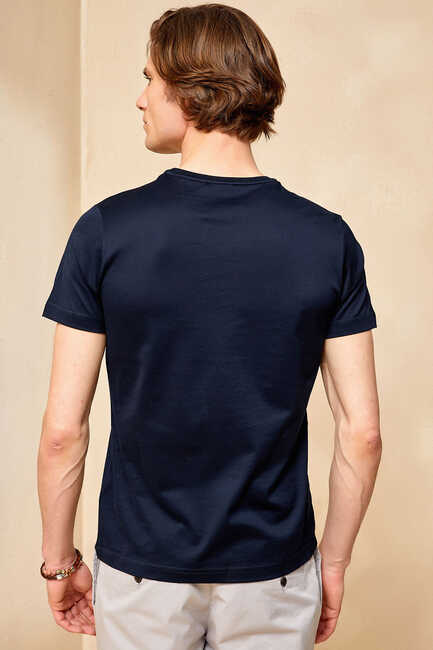 MERCERO MERCERISED ROUND NECK T- SHIRT - NAVY - Thumbnail