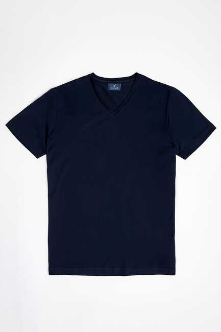 SMILE - MERCUNI MERCERISED V NECK T- SHIRT - NAVY (1)