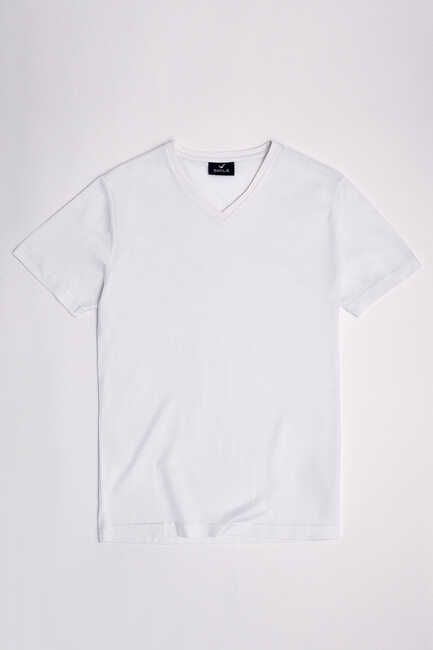 SMILE - MERCUNI MERCERISED V NECK T- SHIRT - WHITE (1)