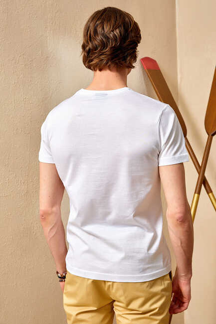 MERCUNI MERCERISED V NECK T- SHIRT - WHITE - Thumbnail