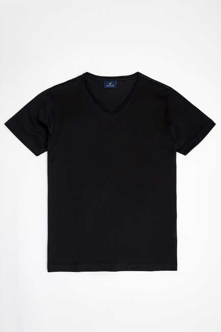 SMILE - MERCUNI MERCERRISED V NECK T- SHIRT - BLACK (1)