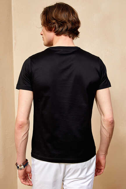 MERCUNI MERCERRISED V NECK T- SHIRT - BLACK - Thumbnail