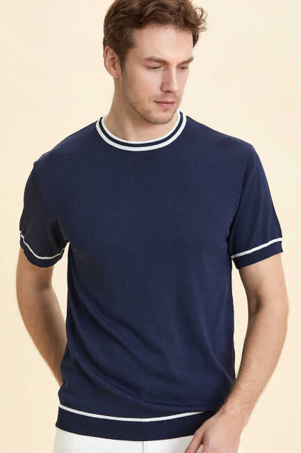 Navy Blue Crew Neck Knitwear Lacivert
