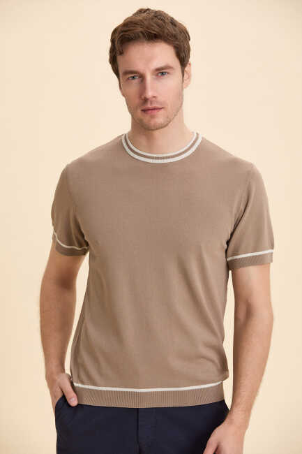 Beige Crew Neck Knitwear Bej