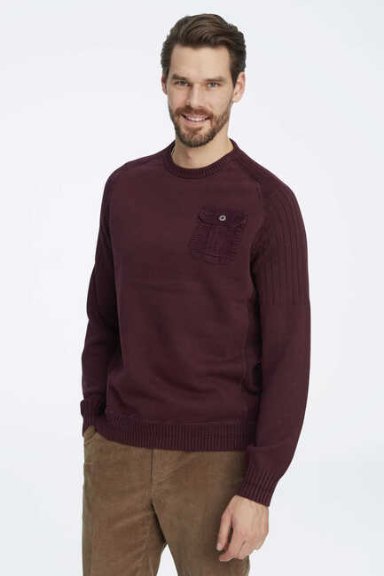 Burgundy 100% Cotton Vintage Pocket Sweater 