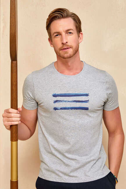 Gray Melange 100% Cotton and Printed T-Shirt 