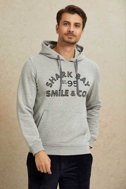 Gri Kapüşonlu Sweatshirt - SMILE