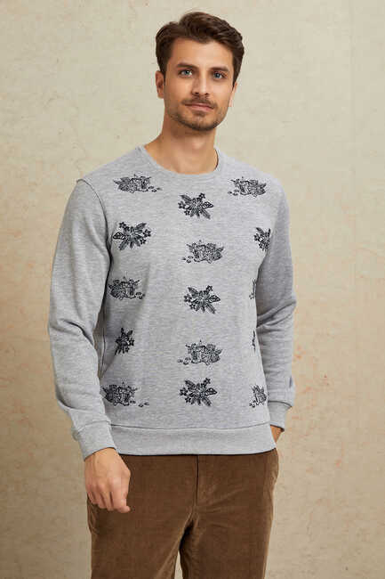 Gri Melanj %100 Pamuk Sweatshirt 
