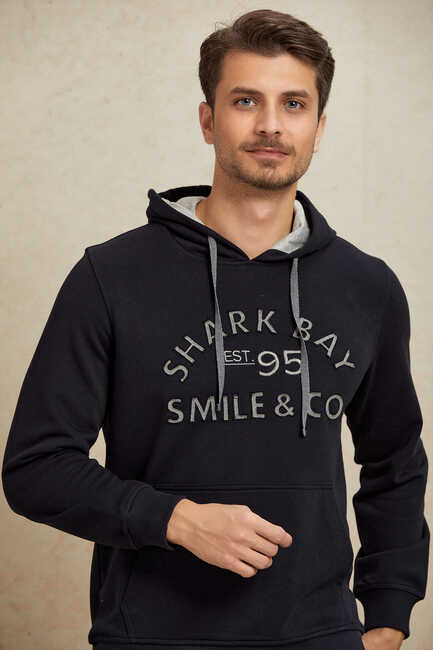 Lacivert Kapüşonlu Sweatshirt - SMILE