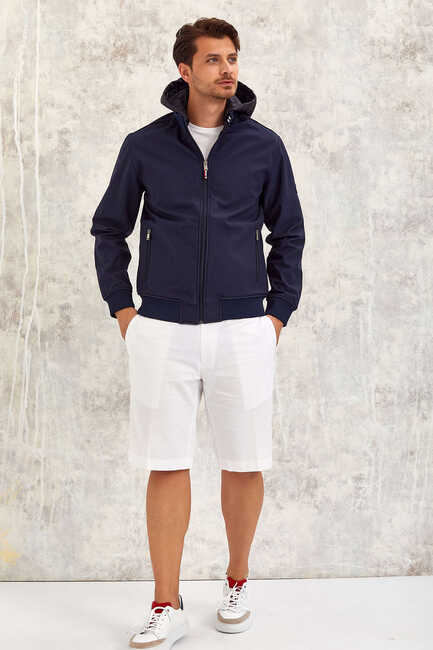 Navy Blue Hooded Softshell Coat Lacivert