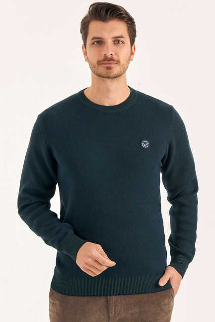 Green 100% Cotton Crew Neck Sweater