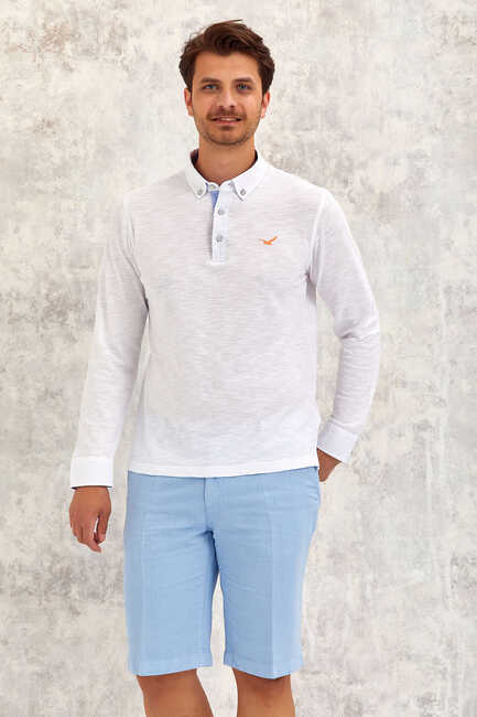 White 100% Cotton Long Sleeve T-Shirt Beyaz