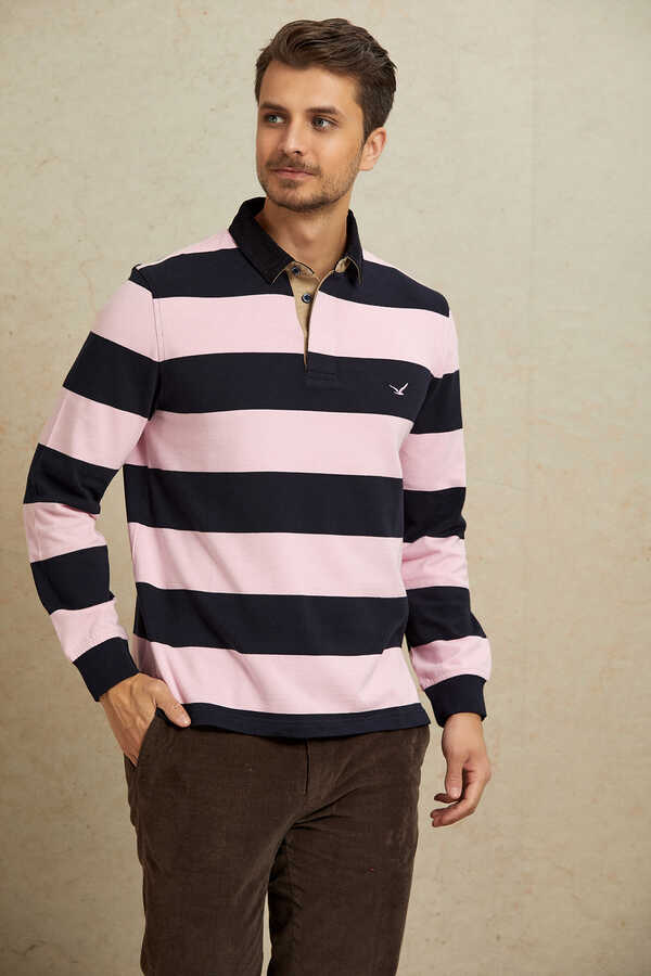 Lacivert - Pembe Kadife Yaka Sweatshirt - 4