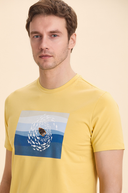 Yellow Crew Neck Printed T-Shirt 