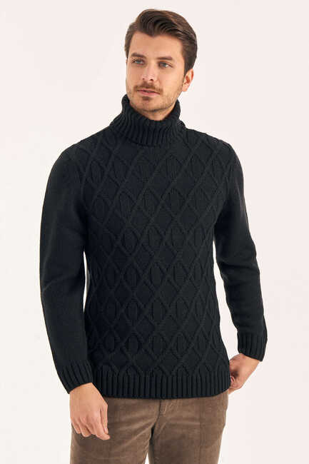 Black Wool Turtleneck Sweater 