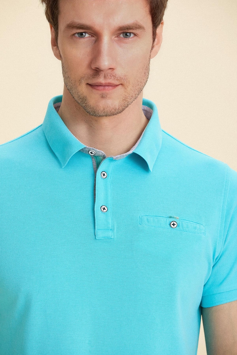 Turkuaz %100 Pamuk Polo Tişört