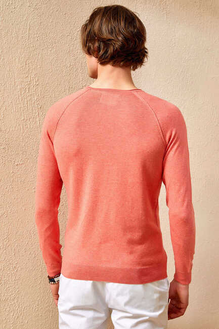 VINCENT ROUND NECK KNITWEAR - CORAL - Thumbnail