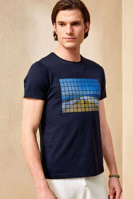 Navy Blue Printed T-Shirt 