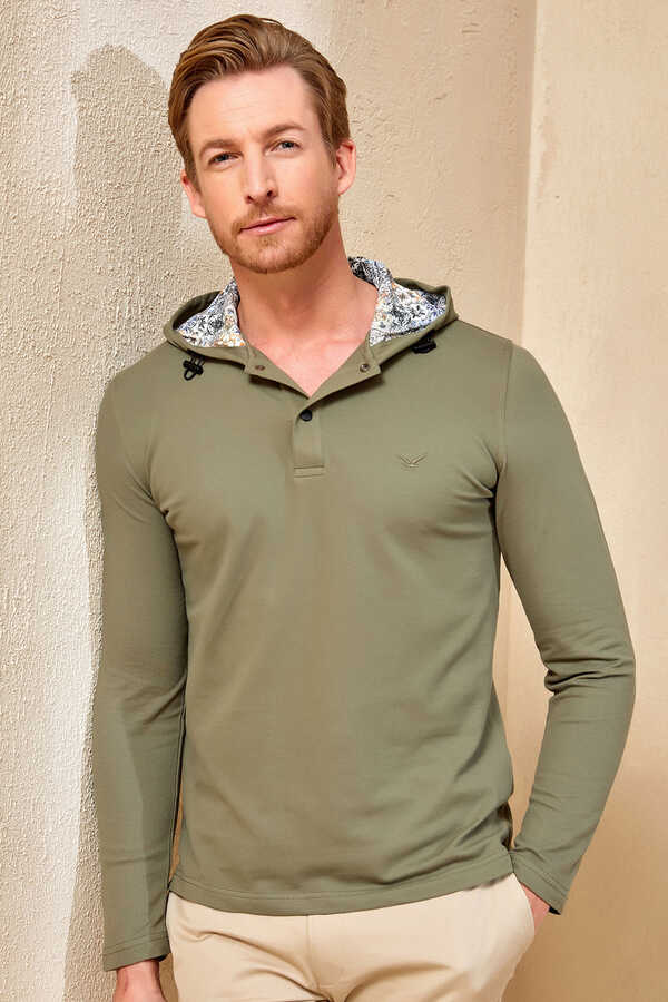 Haki Kapüşonlu Hoody - 1