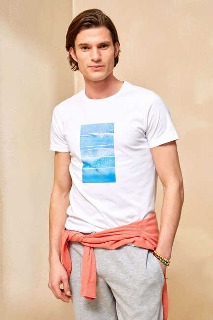 White 100% Cotton and Printed T-Shirt 