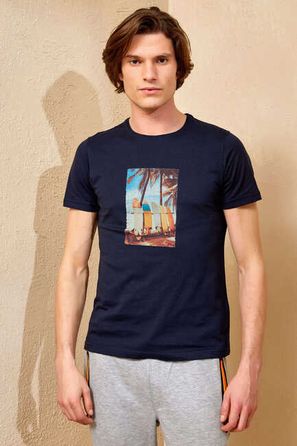Navy Blue Printed T-Shirt 