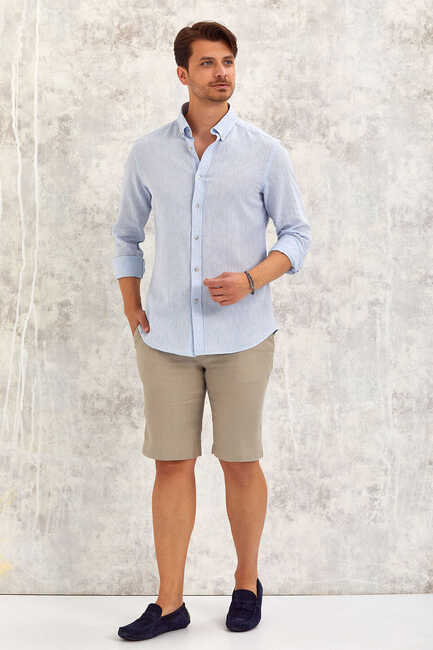 Light Blue Linen Cotton Blend Shirt 