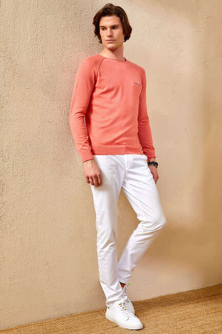 VINCENT ROUND NECK KNITWEAR - CORAL - Thumbnail