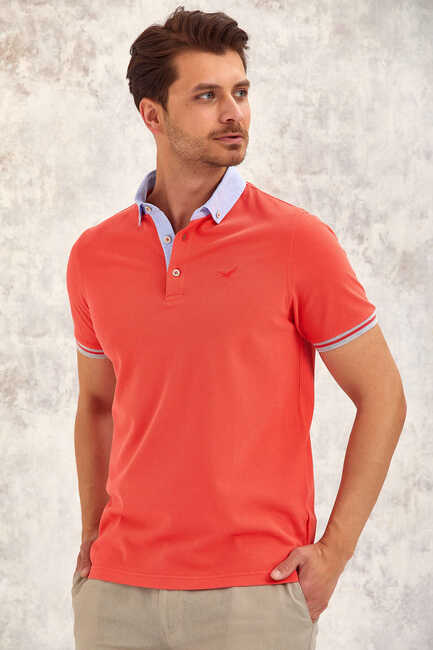 Coral Polo Neck T-Shirt Coral