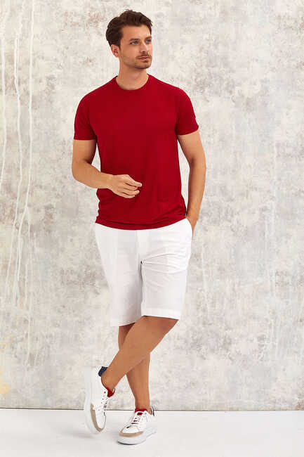 Claret Red Basic Crew Neck T-Shirt Bordo